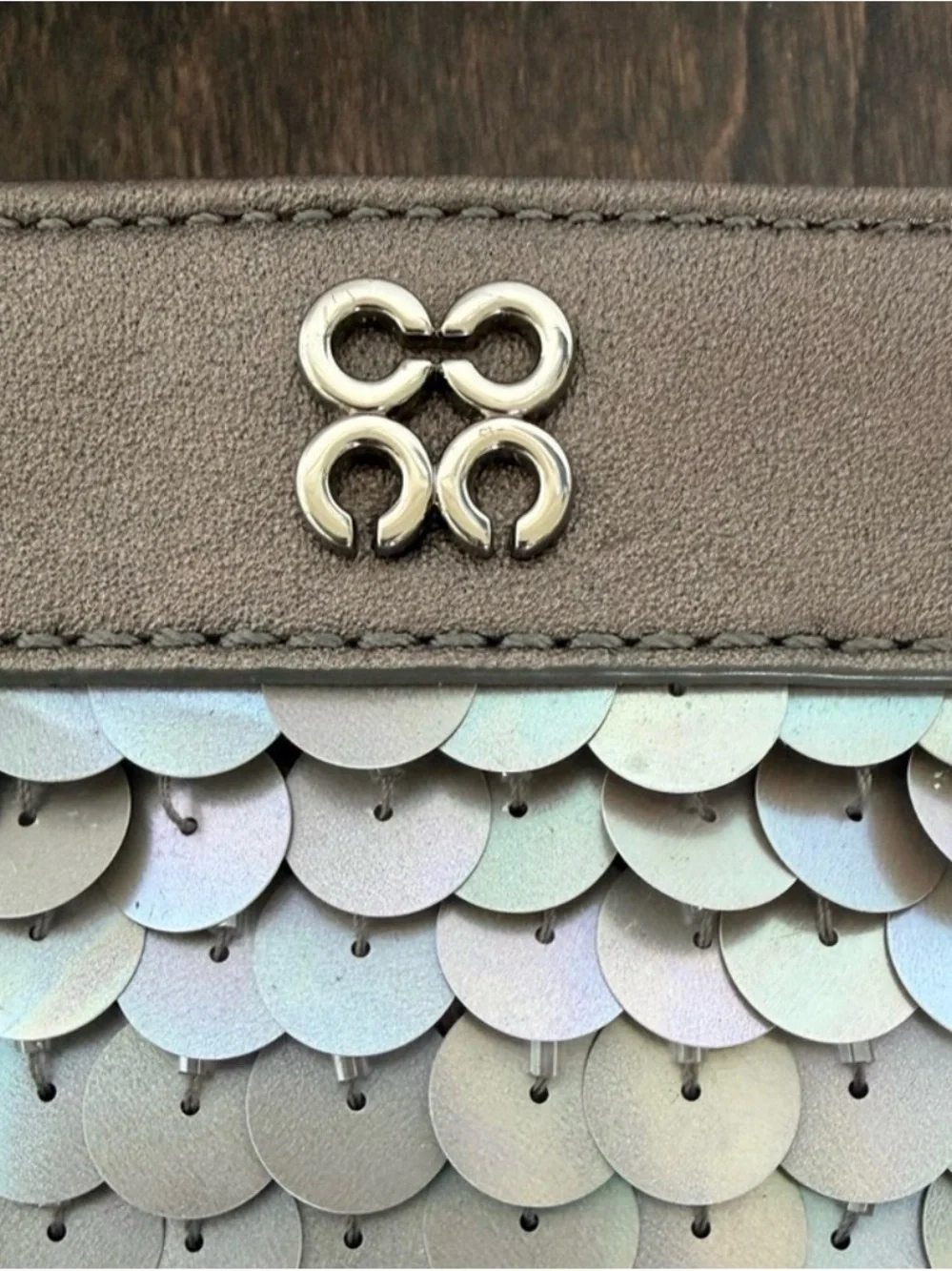 Coach Iridescent Sequin Wristlet Clutch NWOT Silver Pearl Evening Bag Y2K